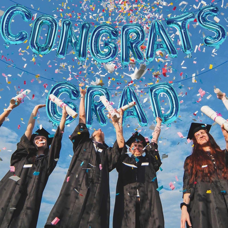 KALOR 16 Inch Dark Blue Congrats Grad Banner Balloons, Dark Blue Congrats Grad Letters Sign, Graduation Decorations 2025 for Congrats Grad Party Decorations 2025 - Image 4